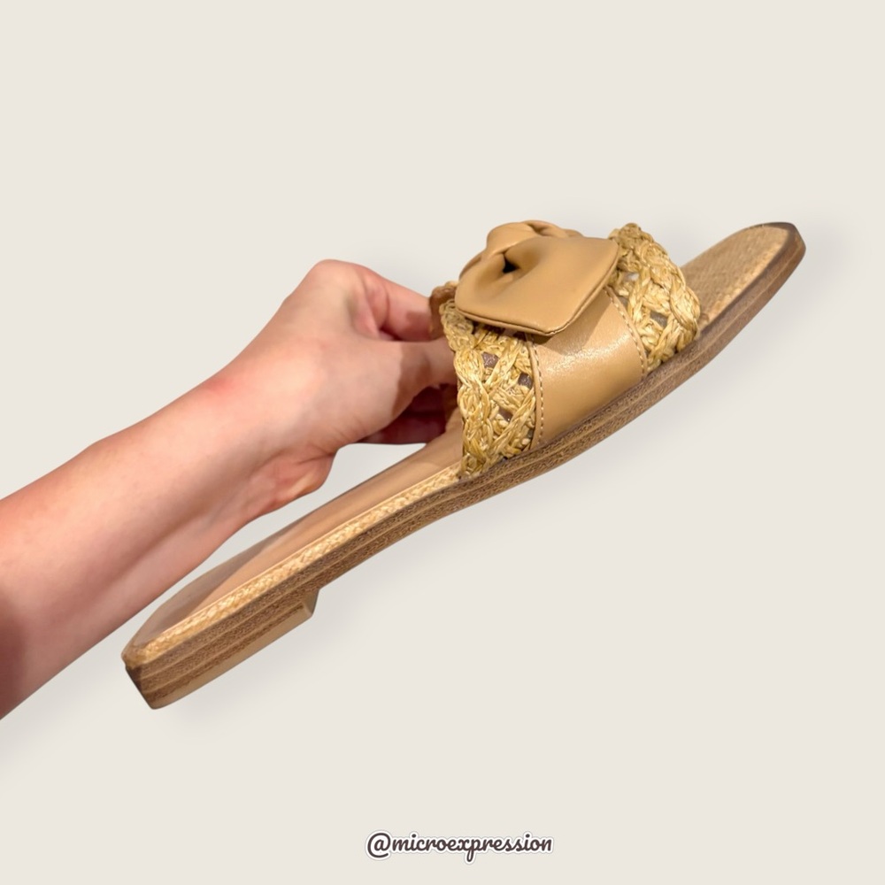 A New Day Bow Tie Cream Tan Woven Beach Summer Spring Casual Comfy Open Sandal - Picture 3 of 6